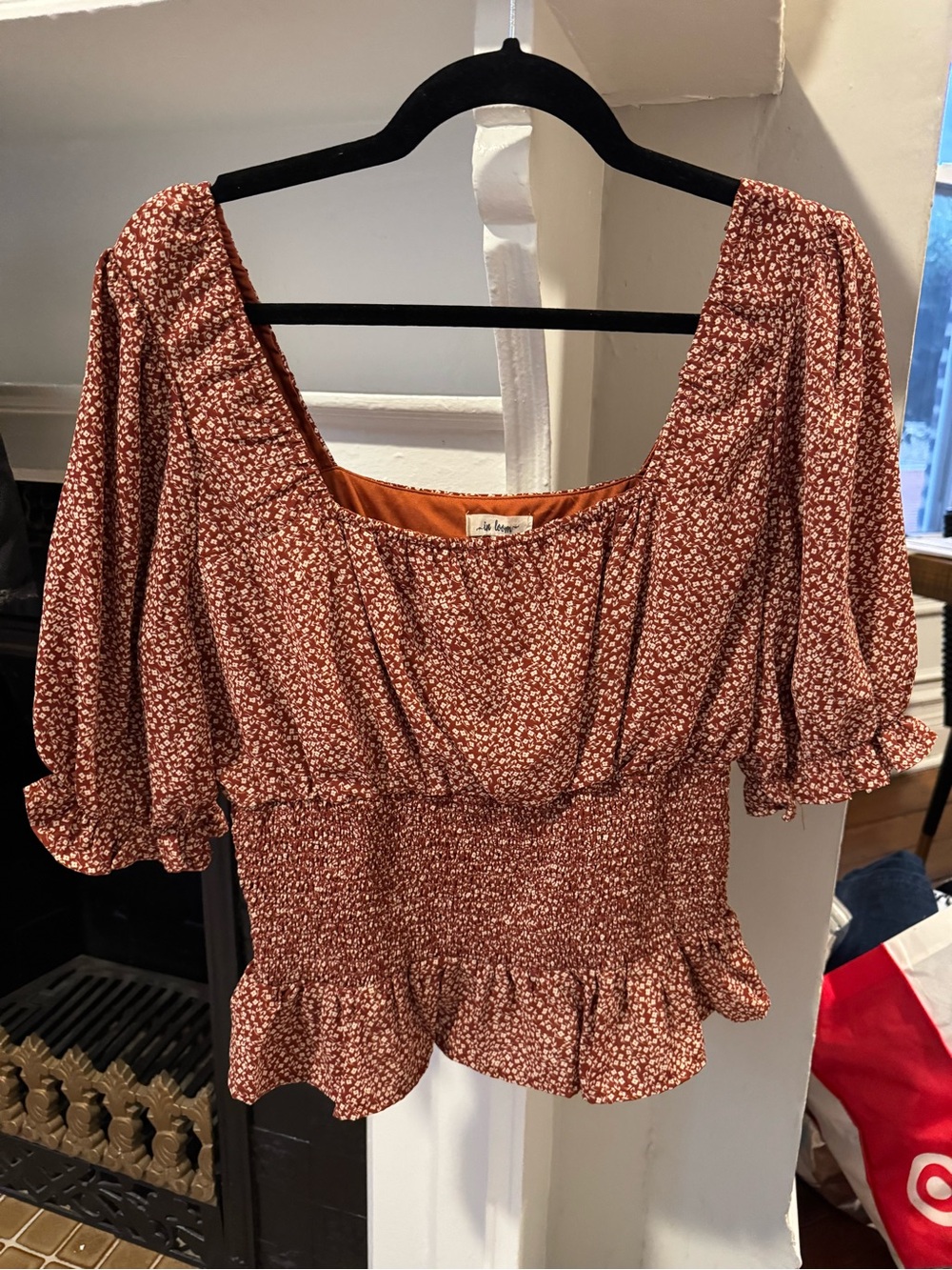 Smocked Rust Floral Top